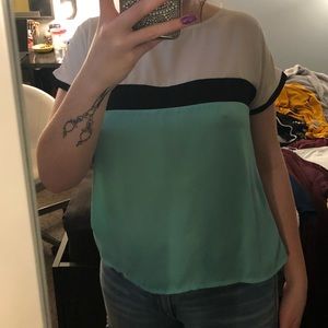 teal black and white colorblock tee